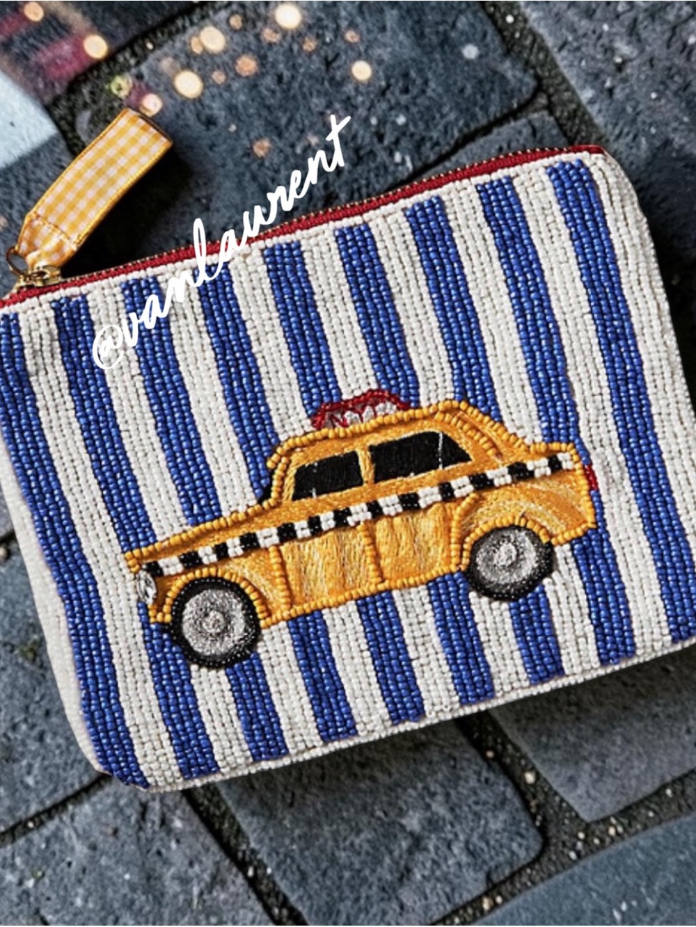 Anthropologie New York Taxi and Pizza Beaded Pouch